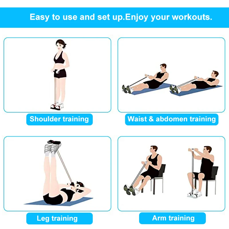 Faixa Elástica de 4 Tubos com Pedal para Exercícios