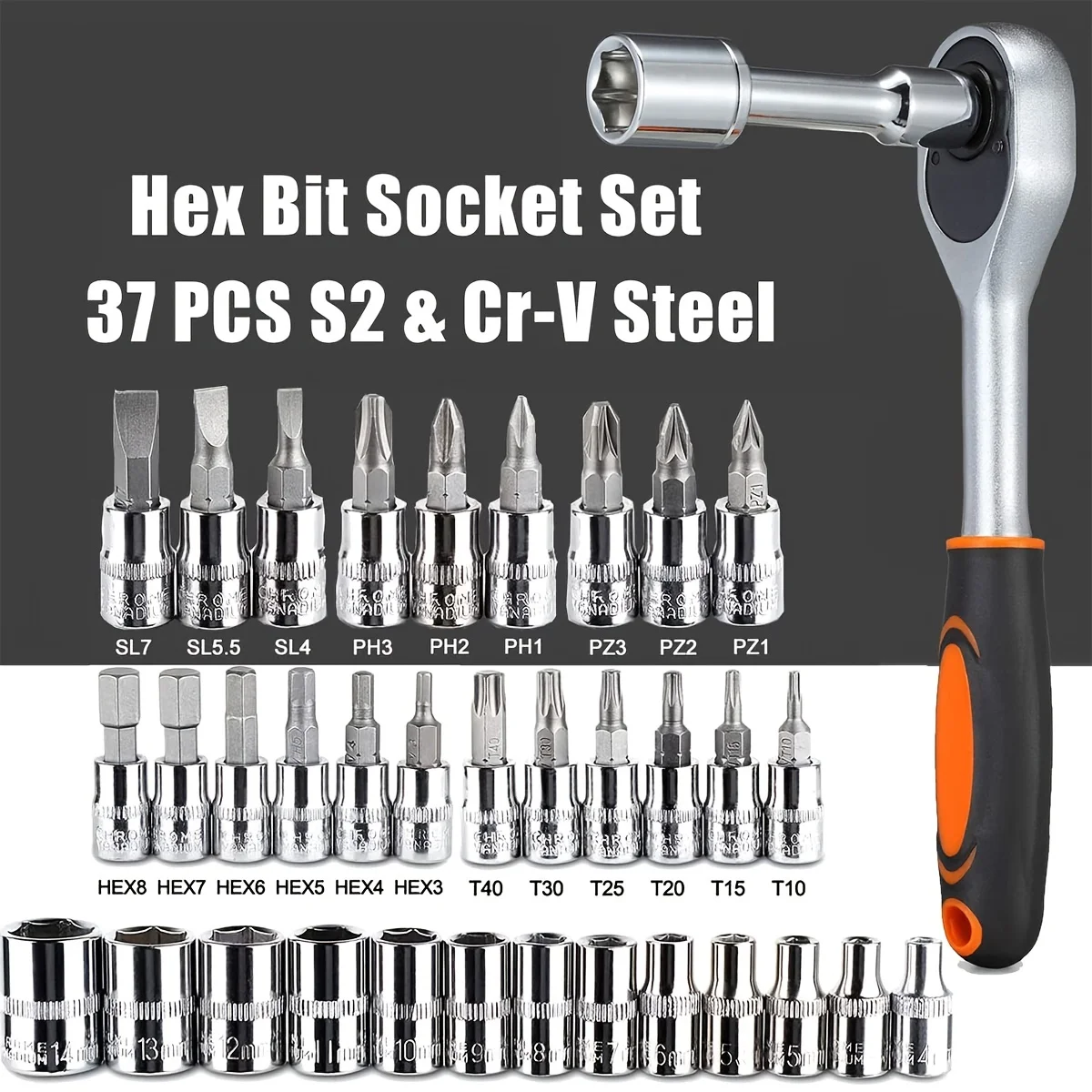 Kit Ferramentas 46 Peças 1/4 Automotivo com Soquetes Chave Catraca