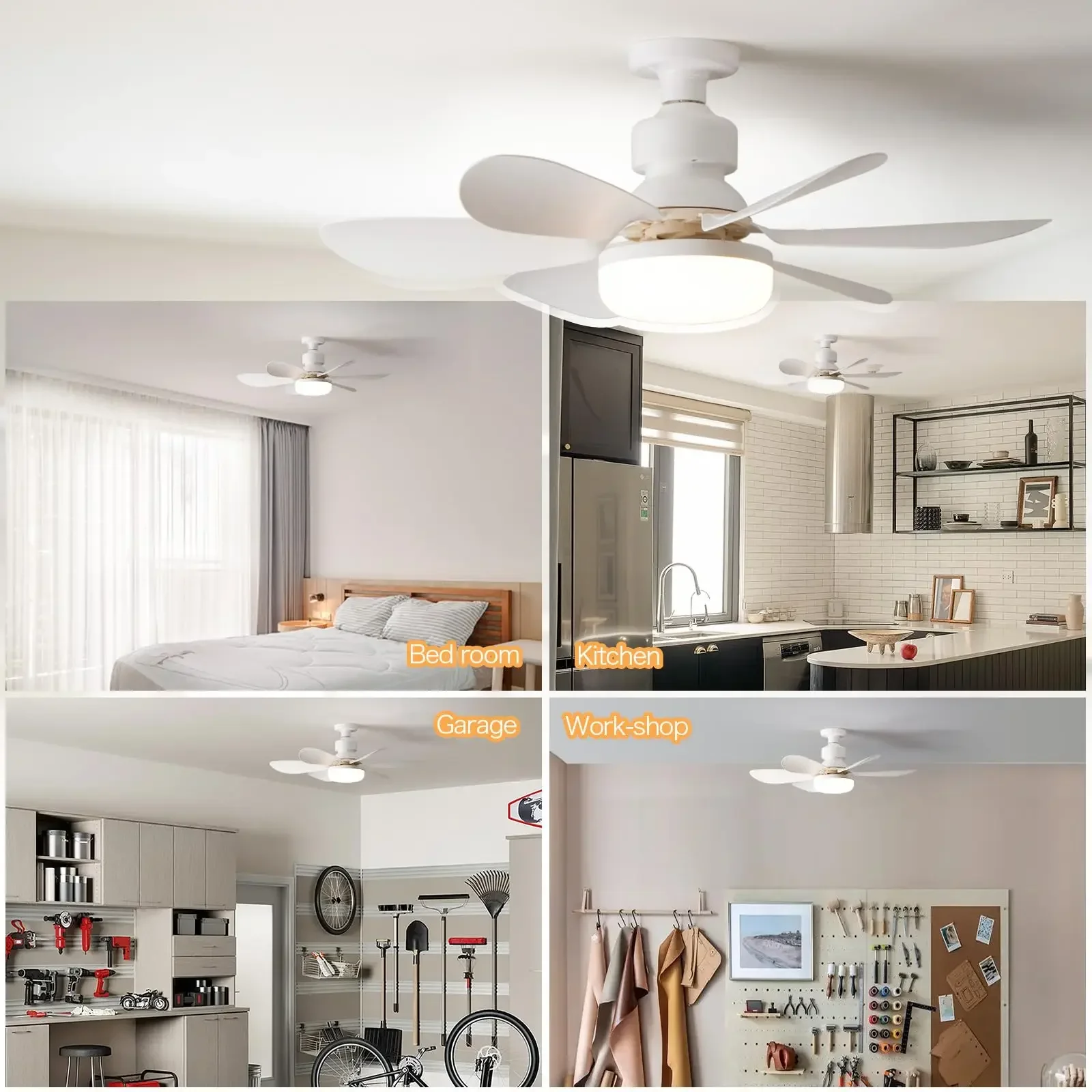 Ventilador de Teto LED 60W com Controle Remoto E27 Dimerizável