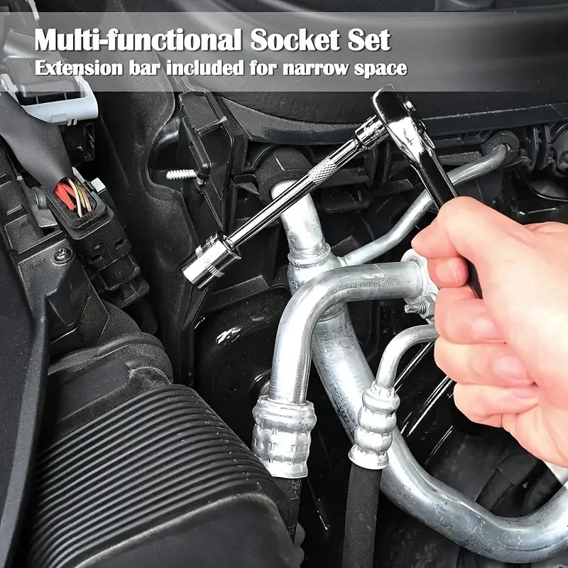 Kit Ferramentas 46 Peças 1/4 Automotivo com Soquetes Chave Catraca
