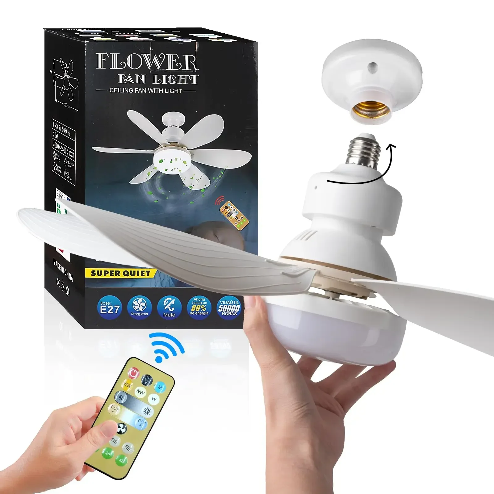 Ventilador de Teto LED 60W com Controle Remoto E27 Dimerizável - Imagem 4