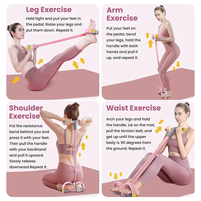 Faixa Elástica de 4 Tubos com Pedal para Exercícios