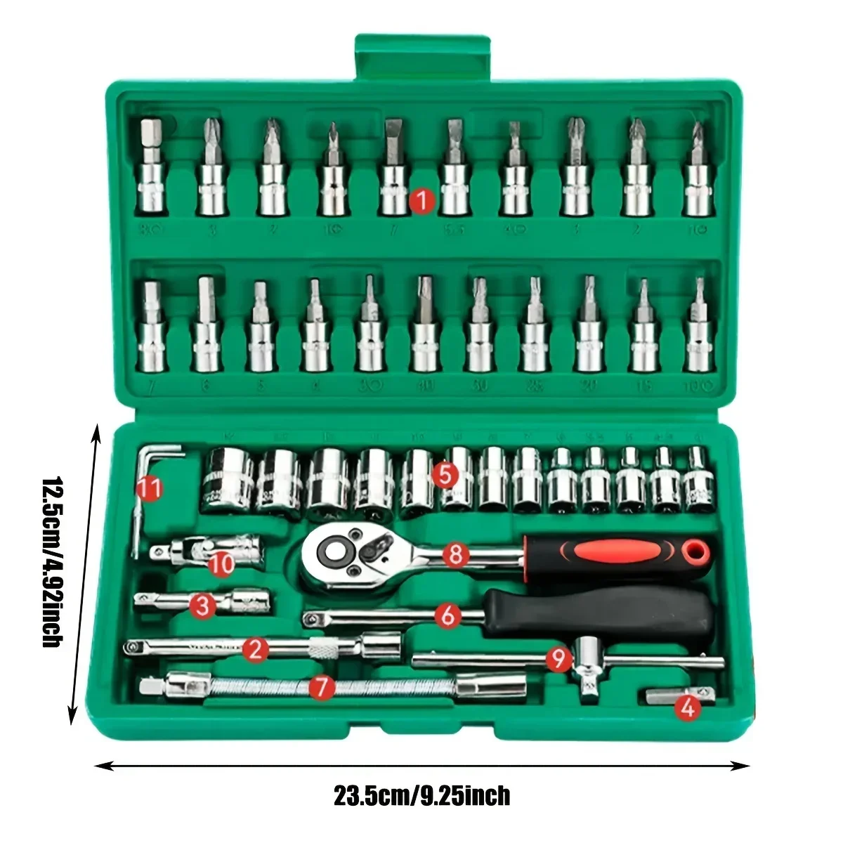 Kit Ferramentas 46 Peças 1/4 Automotivo com Soquetes Chave Catraca