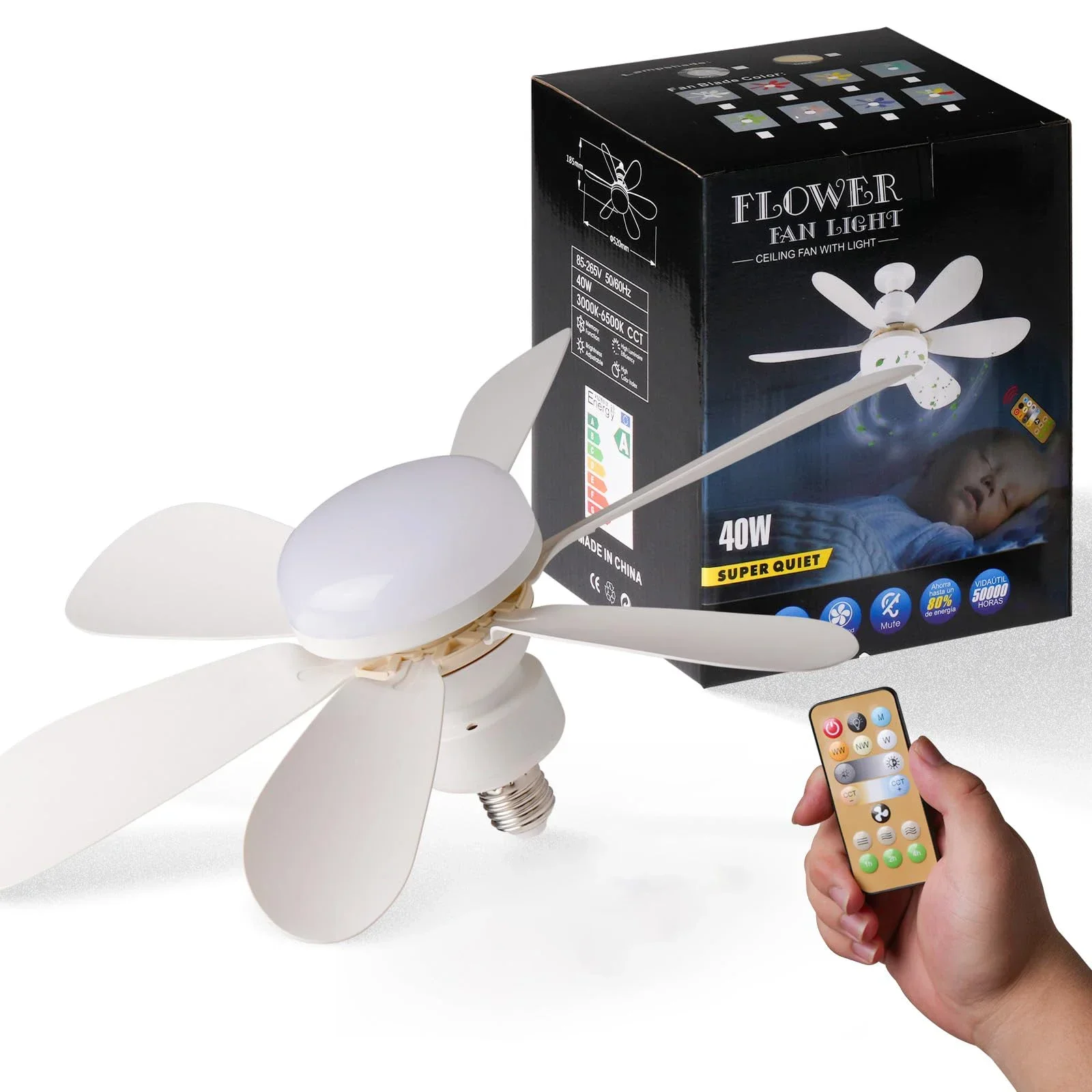 Ventilador de Teto LED 60W com Controle Remoto E27 Dimerizável