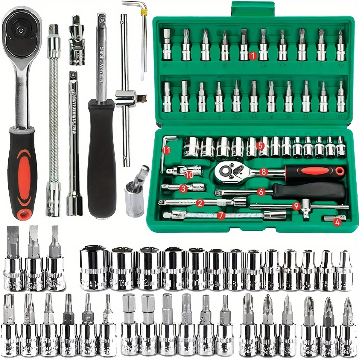 Kit ferramentas - Kit Ferramentas 46 Peças 1/4 Automotivo com Soquetes Chave Catraca