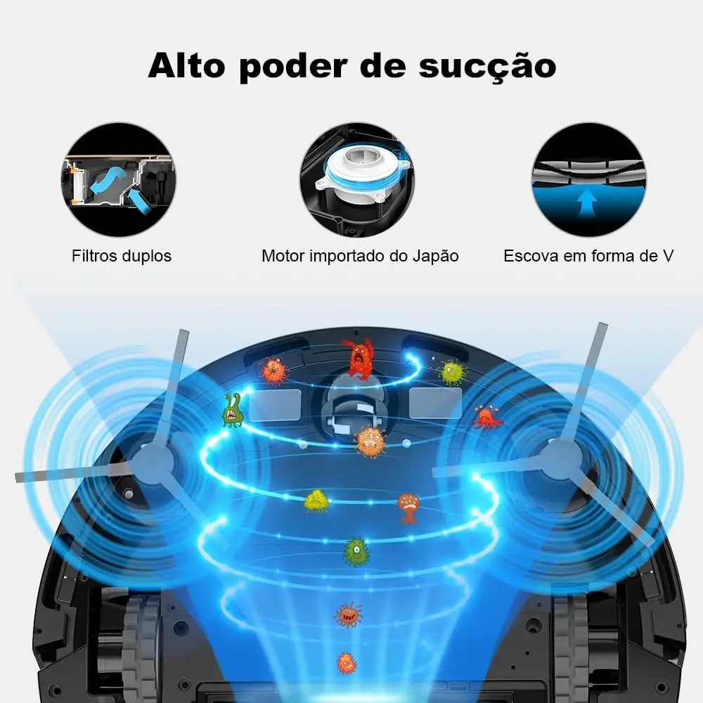Robô Aspirador 3 em 1 Varre Aspira e Passa Pano Automático